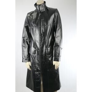 SENNA Black Leather Belted Long Coat Size M